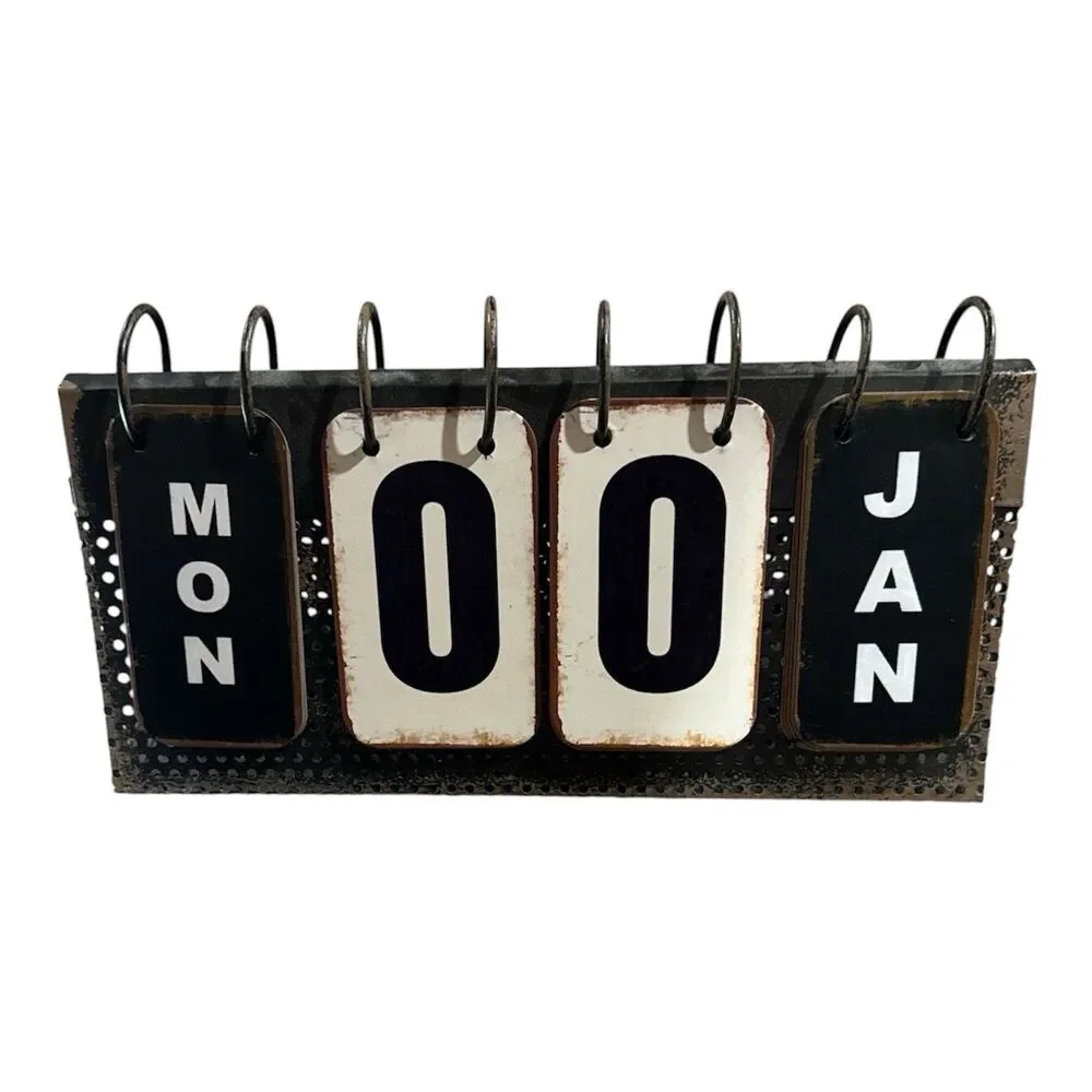 Metal Standing Flip Desktop Perpetual Calendar - Distressed Style